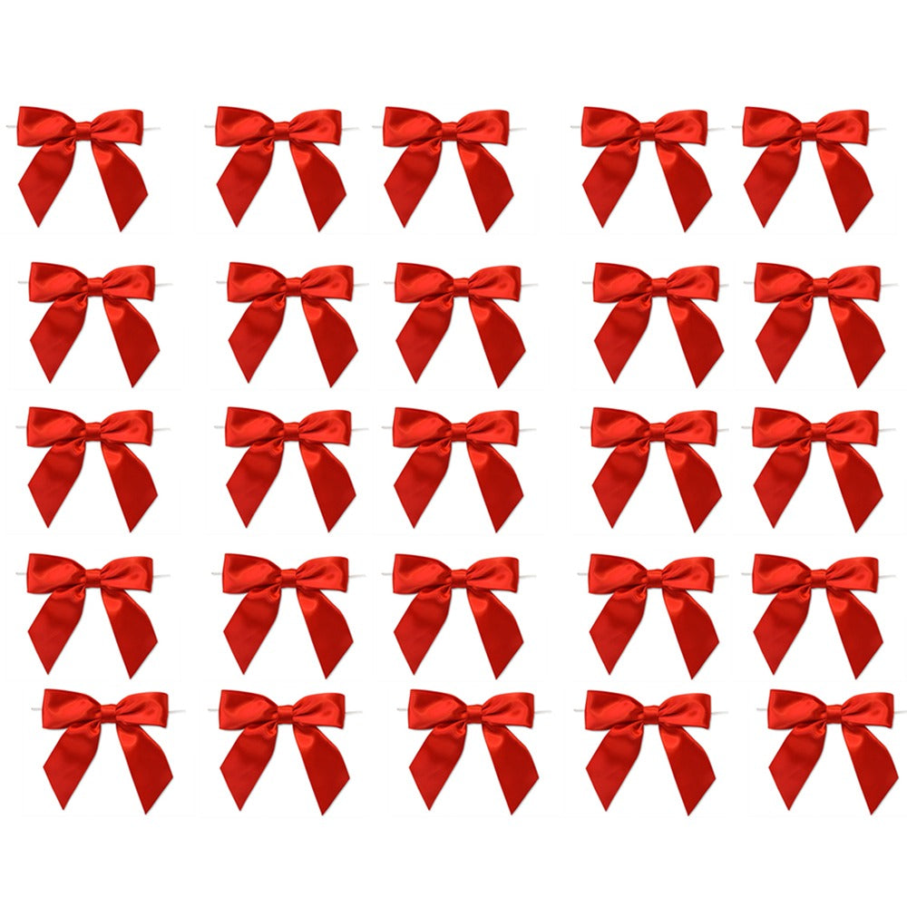 25 Pieces Red Twist Satin Bows
