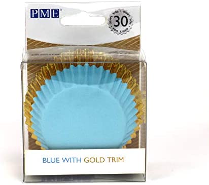 PME Blue with Gold Trim Foil Coated Cupcake Cases - 30 Pack