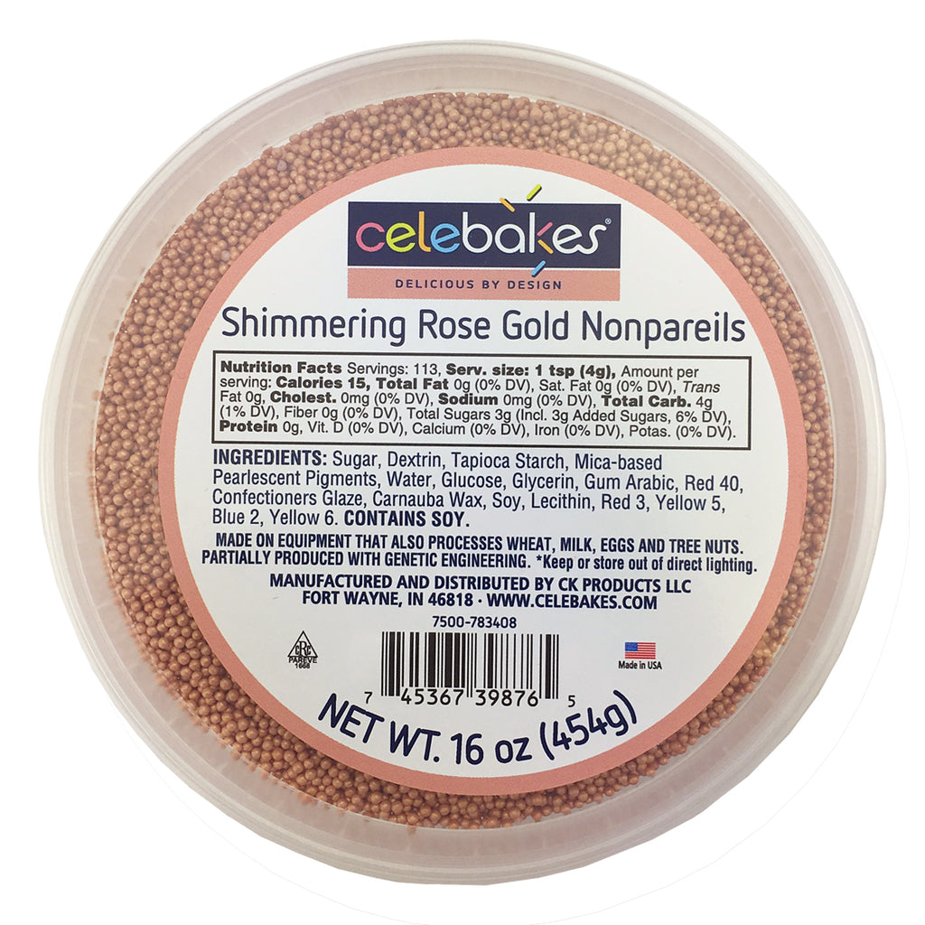 Celebakes Shimmering Rose Gold Nonpareils, 16 oz
