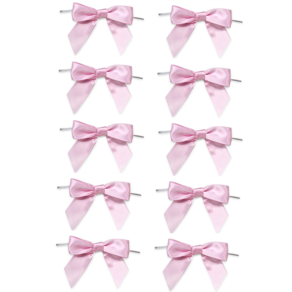 10 Pieces Pink Twist Satin Bows