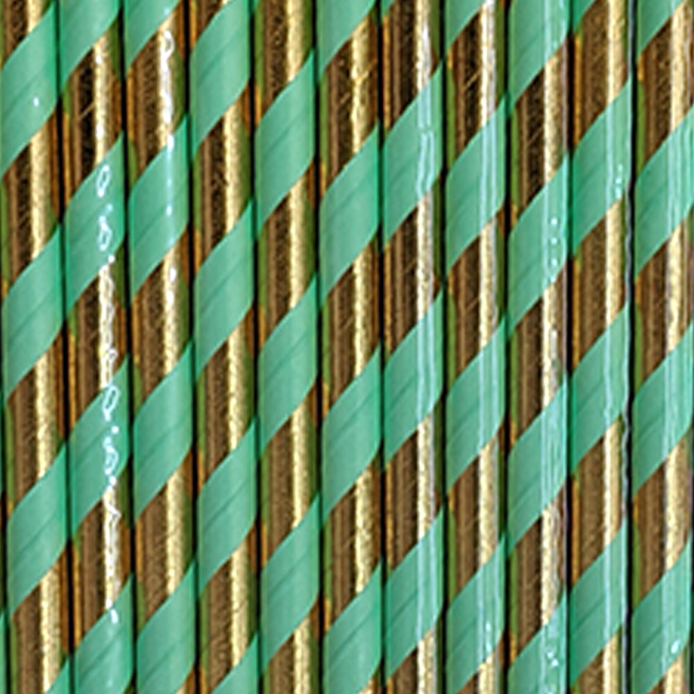 Gold and Teal Striped Paper Straws (25 pcs)