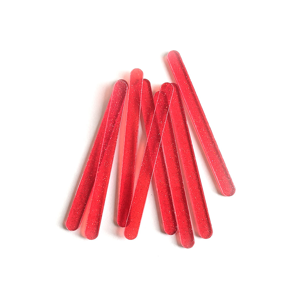 Transparent Red Glitter Popsicles Acrylic Sticks (10 pcs)