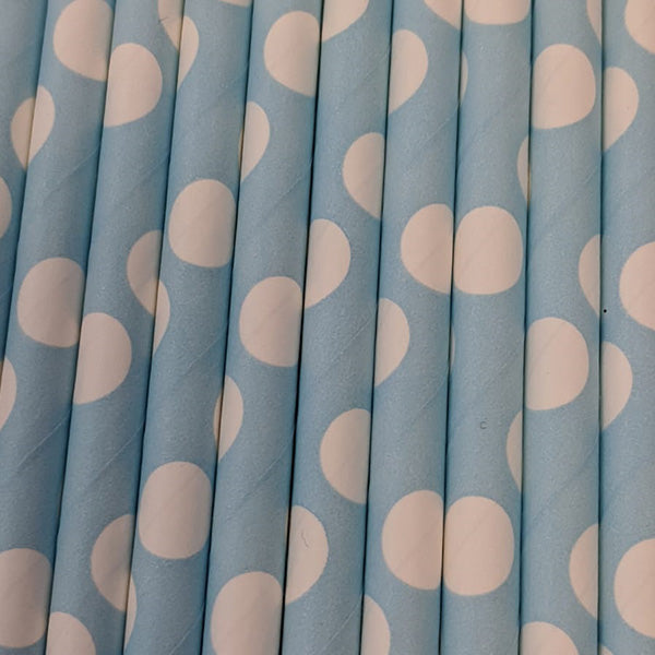 Light Blue Paper Straws with White Dots (25 pcs)