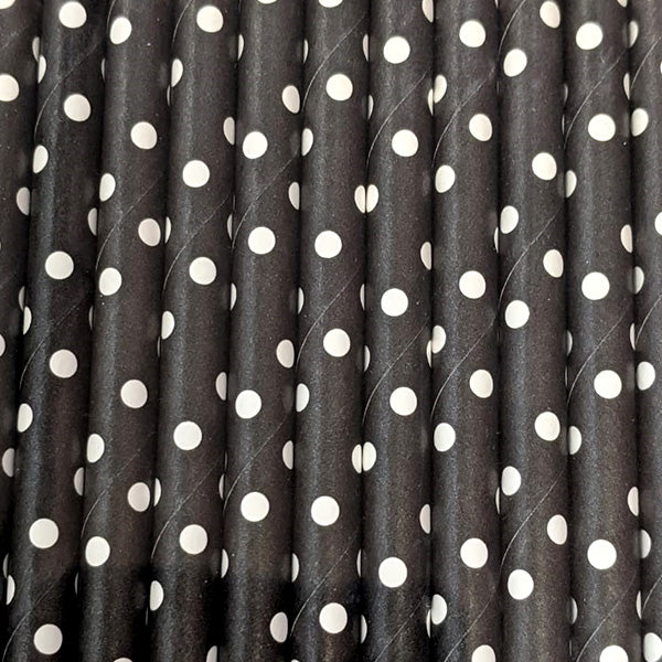 Black  Paper Straws with White Dots (25 pcs)