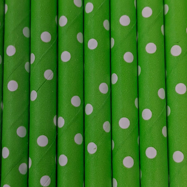 Green Paper Straws with White Dots (25 pcs)