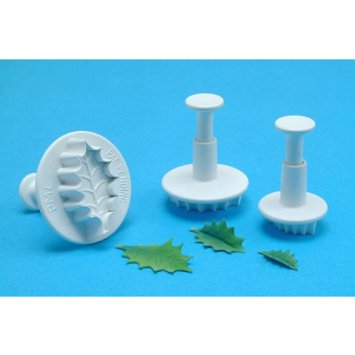Plunger Cutters, Plastic, 3 Pc. Set: Veined Holly Leaf