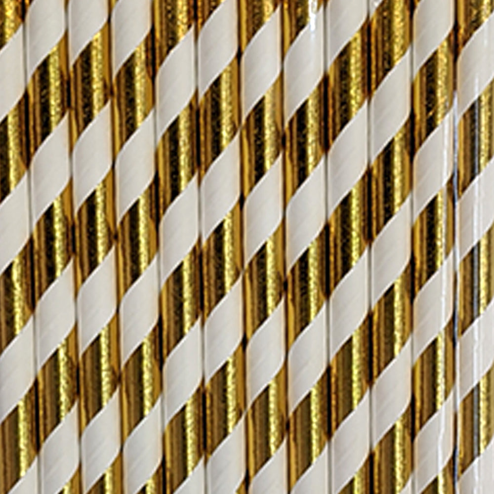 Gold and White Striped Paper Straws (25 pcs)