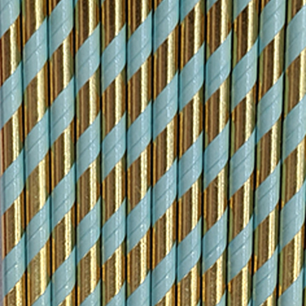 Gold and Blue Striped Paper Straws (25 pcs)