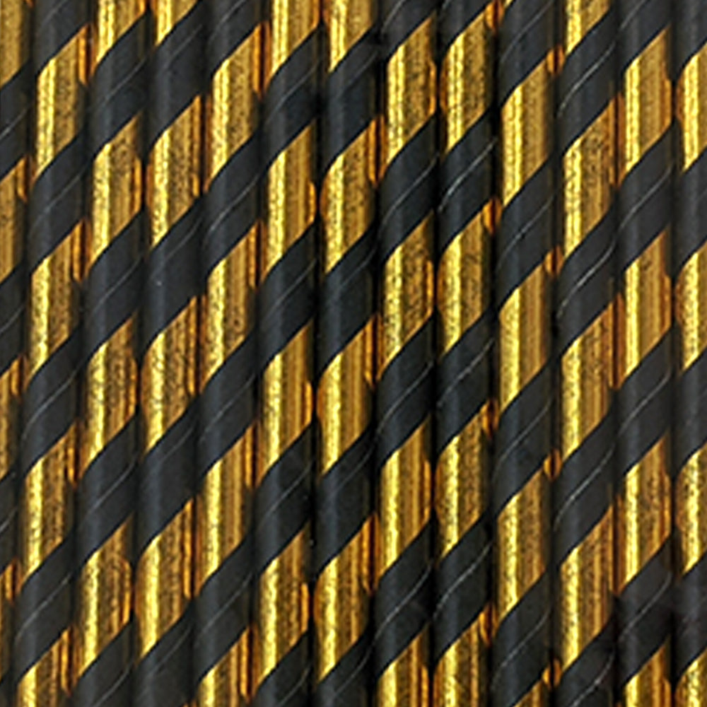 Gold and Black Striped Paper Straws (25 pcs)