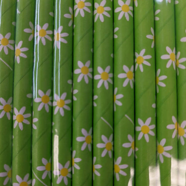 Little Flowers with Green Back Ground Paper Straws (25 pcs)