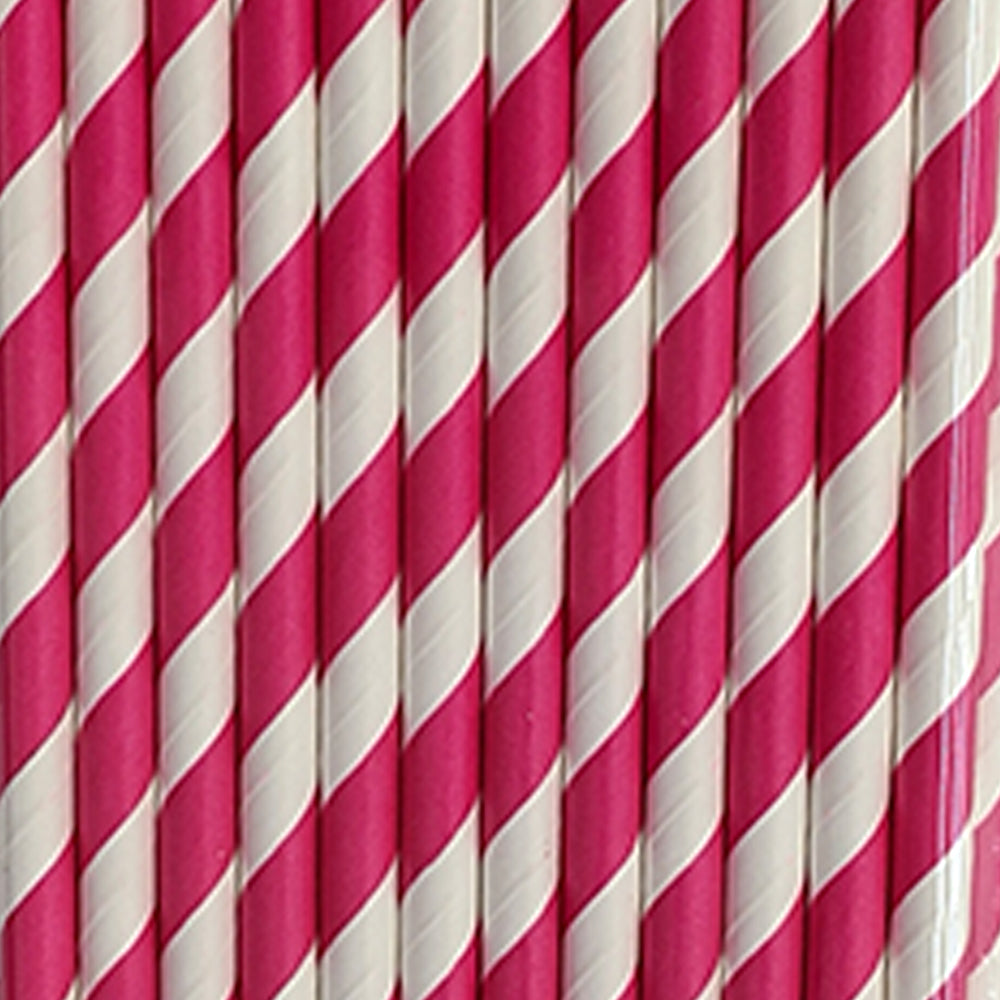 Pink and White Striped Paper Straws (25 pcs)