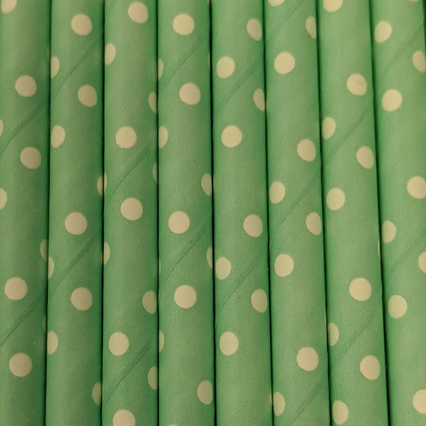 Light Green Paper Straws with White Dots (25 pcs)